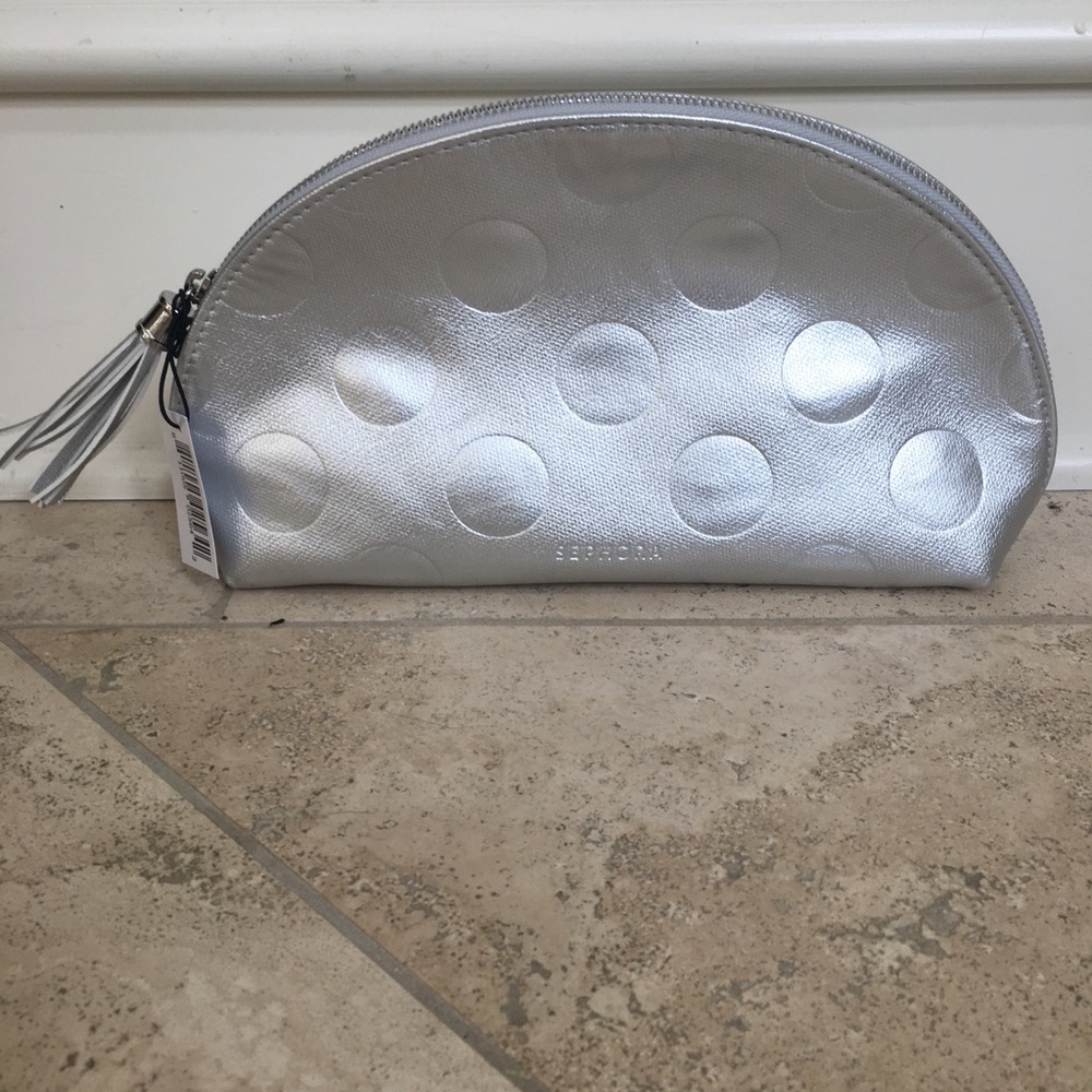 Sephora metallic silver cosmetic bag
